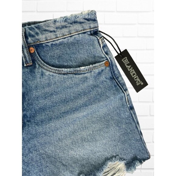 Blank NYC Shorts Women's Sz 26‎ Denim Distressed Raw Hem High Waisted Blue - Picture 7 of 11